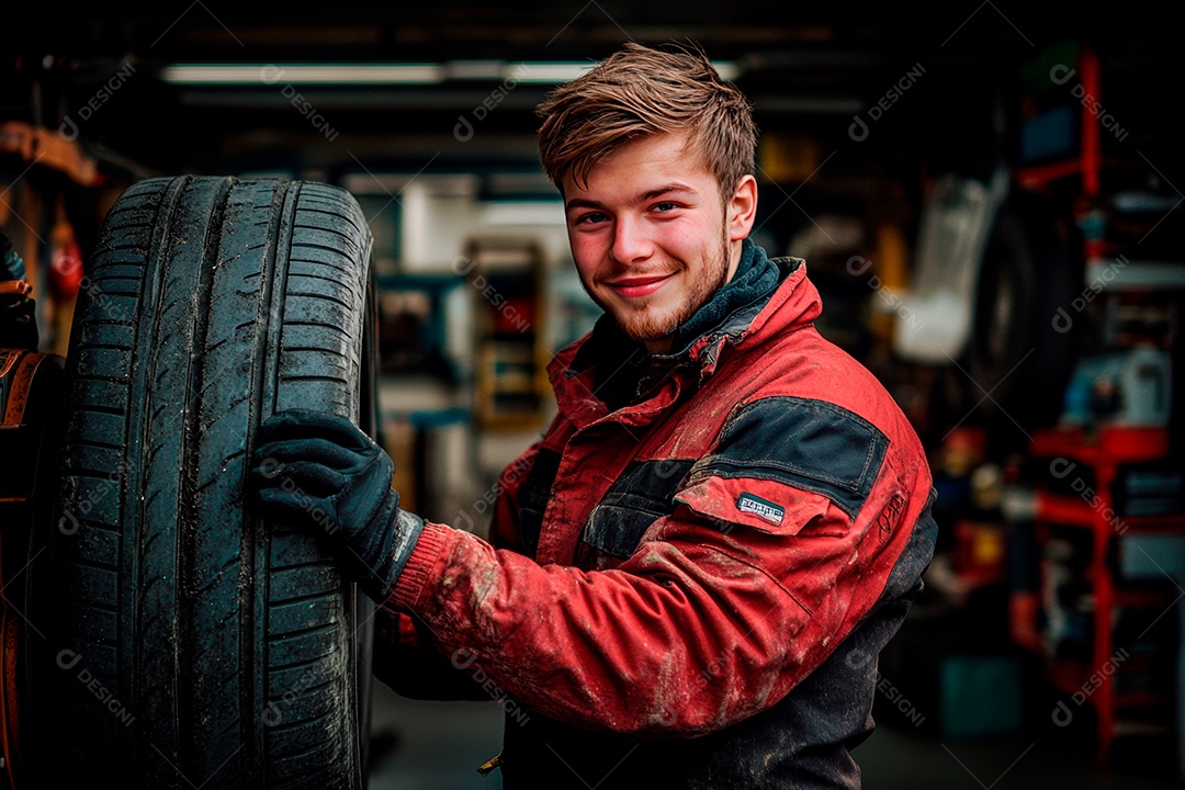 Young mechanical man on workshop