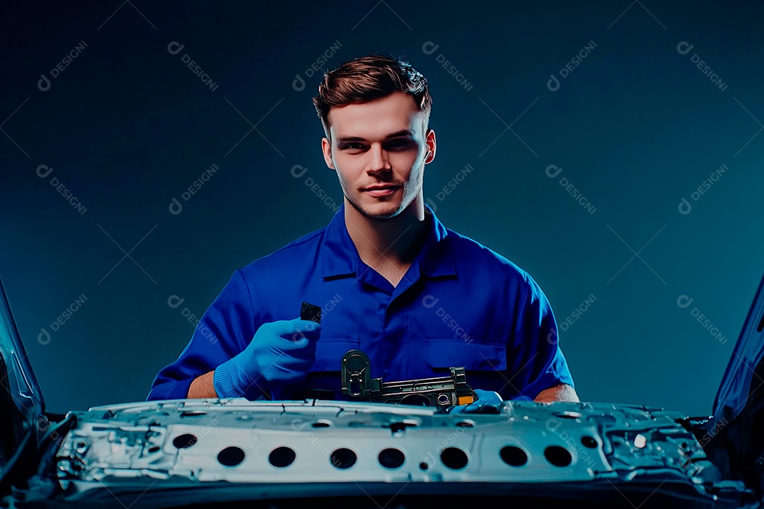 Young mechanical man on workshop