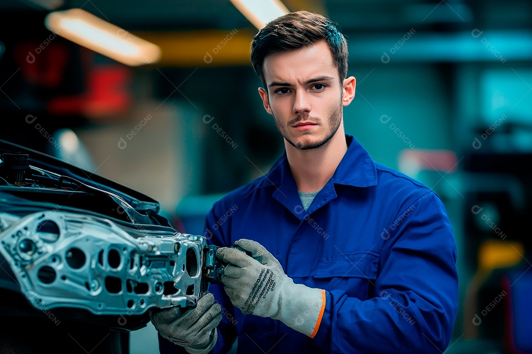 Young mechanical man on workshop