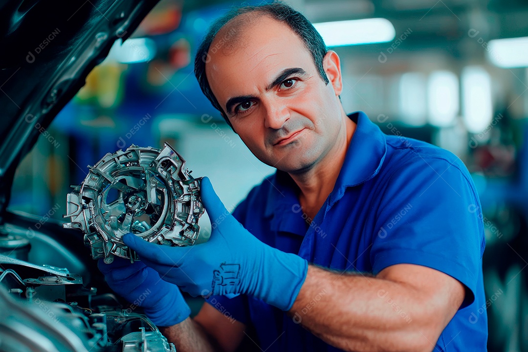 Young mechanical man on workshop