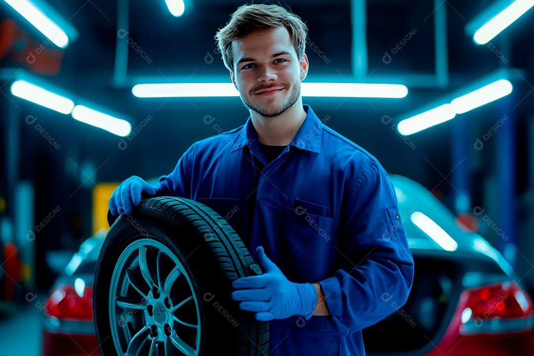 Young mechanical man on workshop