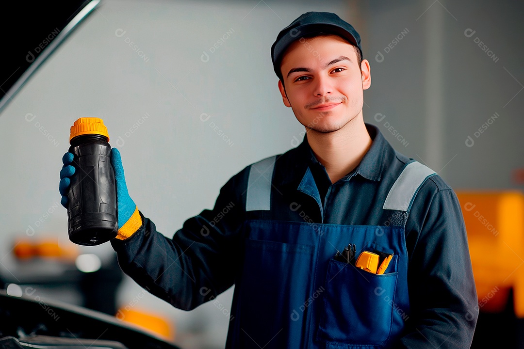 Young mechanical man on workshop