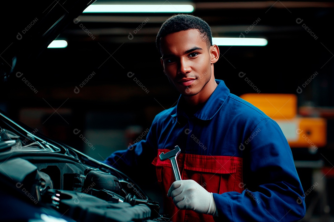 Young mechanical man on workshop