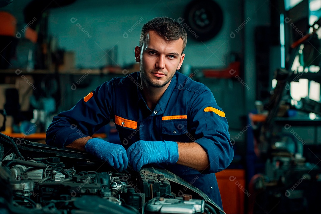 Young mechanical man on workshop