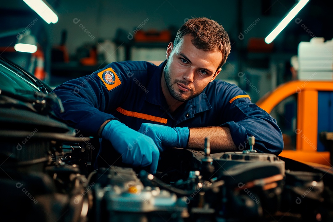 Young mechanical man on workshop