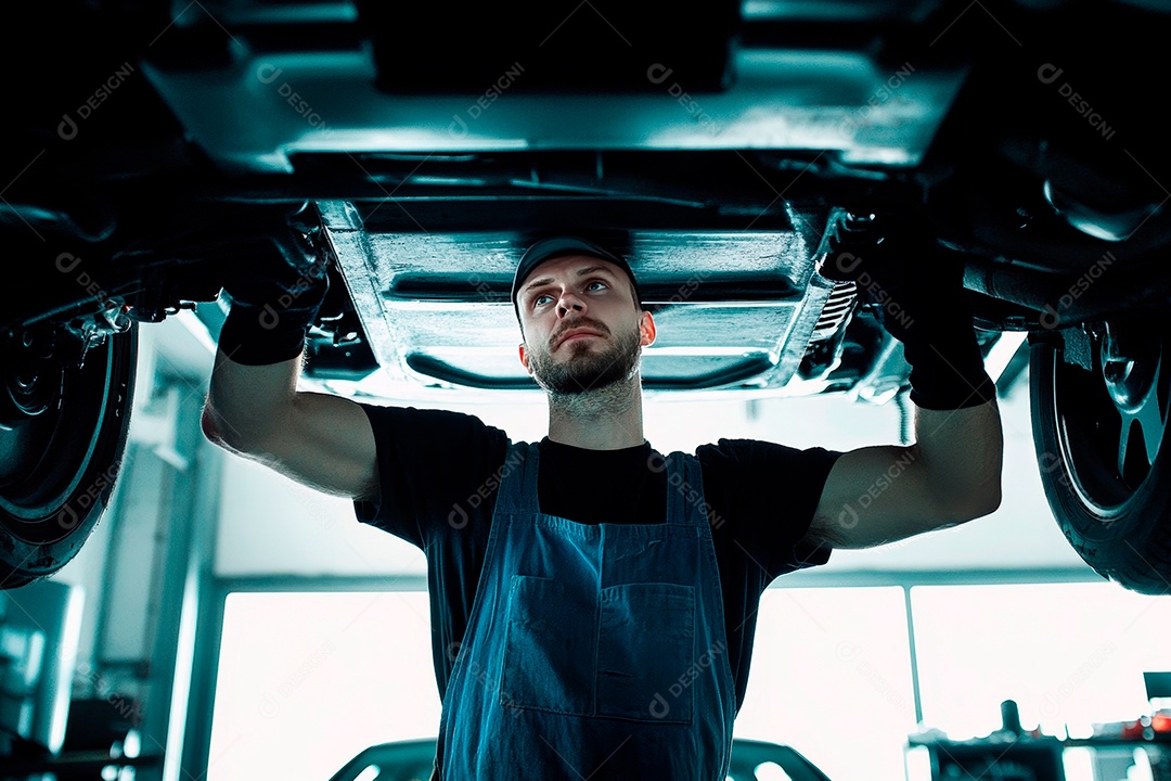 Young mechanical man on workshop