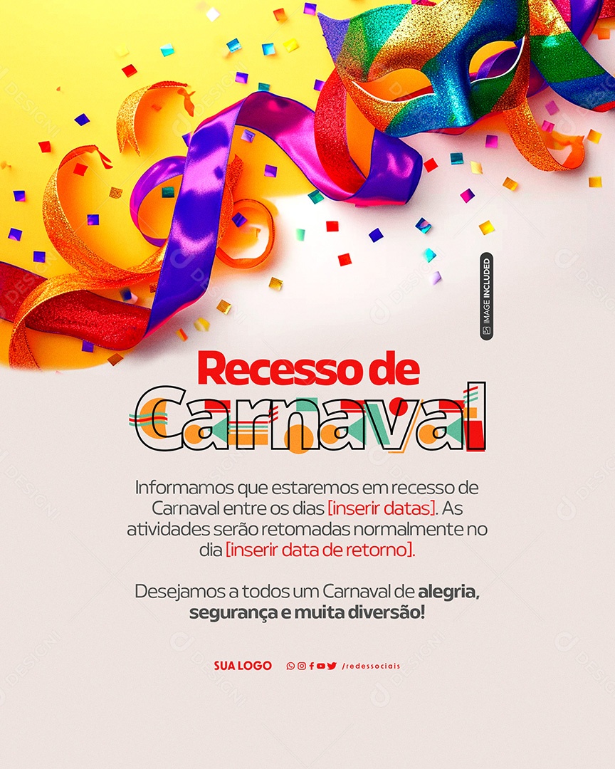 Comunicado Carnaval Recess Social Media PSD Editable