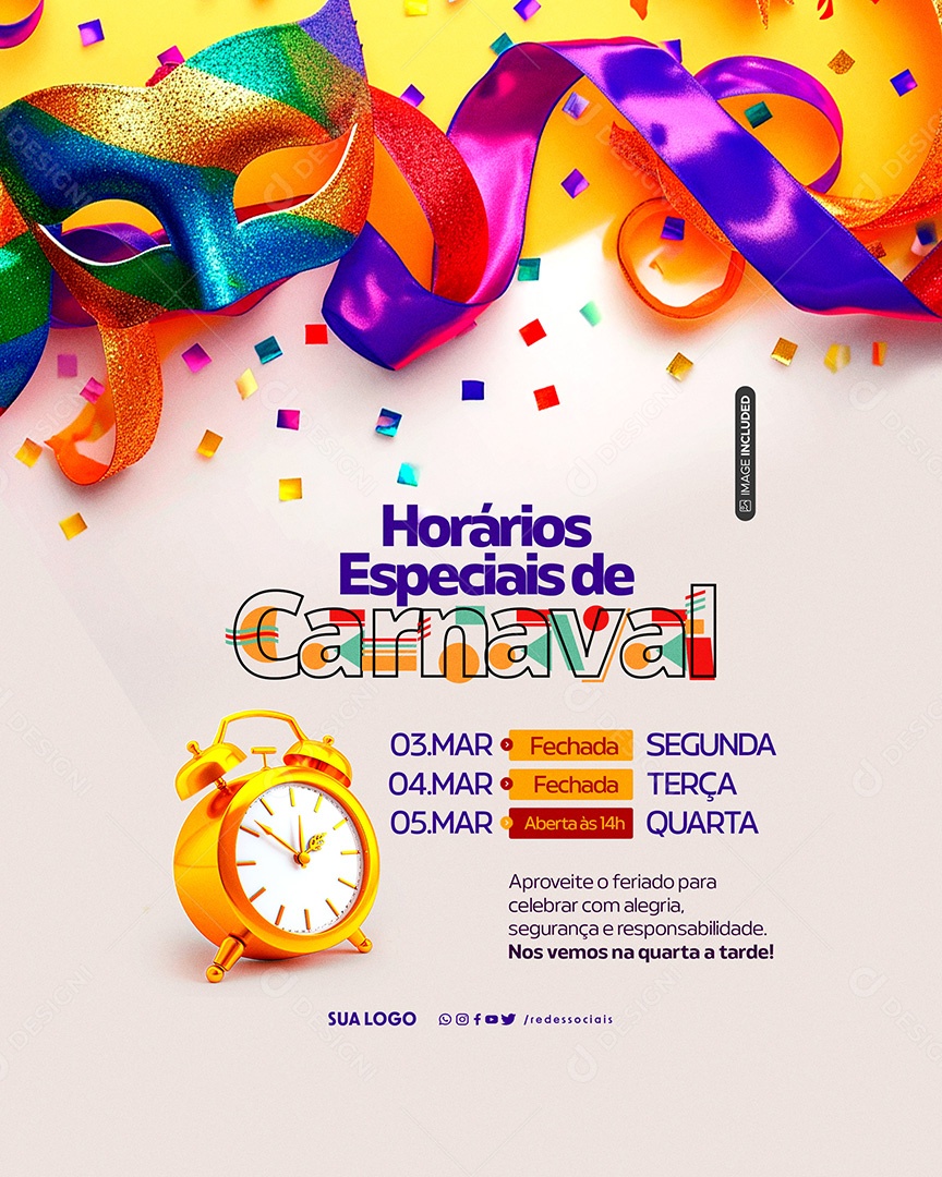 Comunicado Carnaval Special Hours Social Media PSD Editable