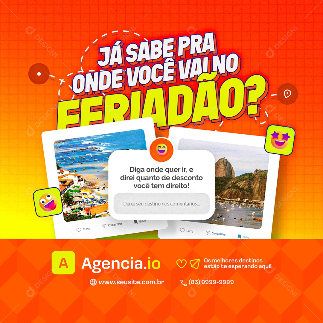 Agência de Viagens Já Sabe Pra Onde Você Vai no Feriadão Social Media PSD Editável