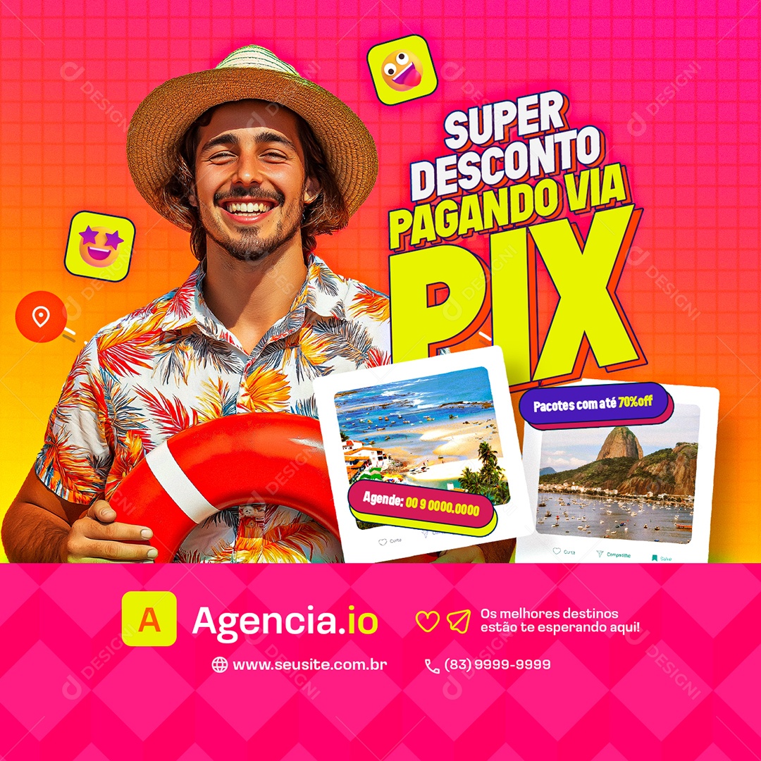 Agência de Viagens Super Desconto Pagando Via Pix Social Media PSD Editável