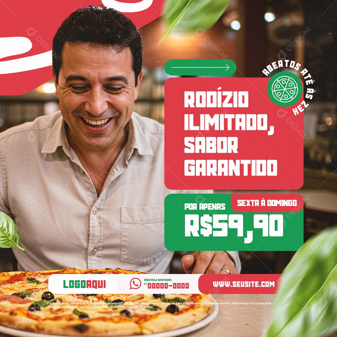 Pizzaria Rodízio Ilimitado Sabor Garantido Social Media PSD Editável