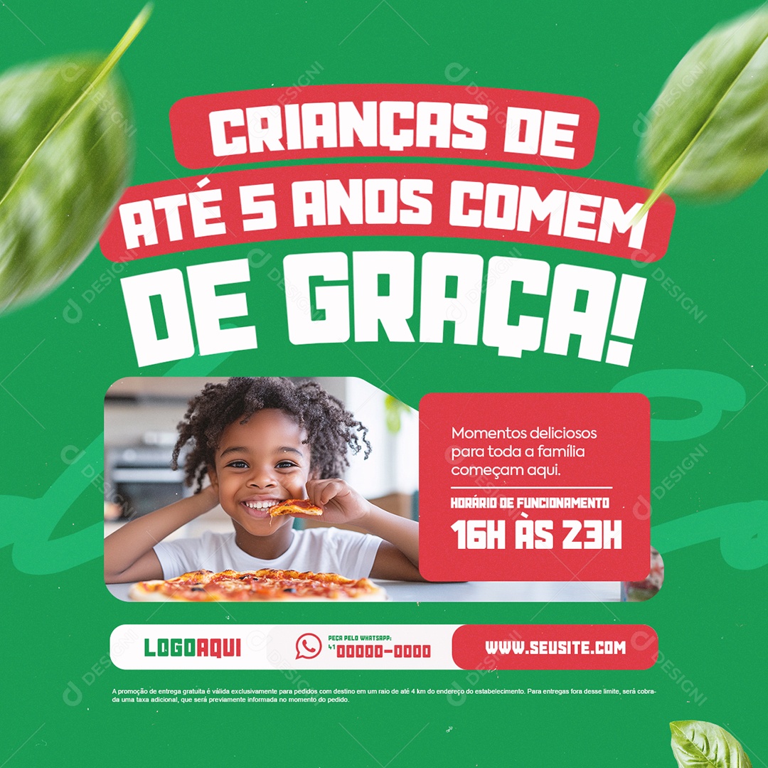 Pizzaria Children Up to 5 Years Eat of Grace Social Media PSD Editable