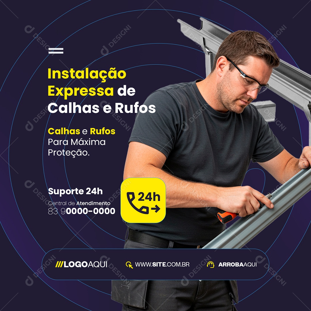 Construction materials Calhas and Rufos Installation Express Social Media PSD Editable