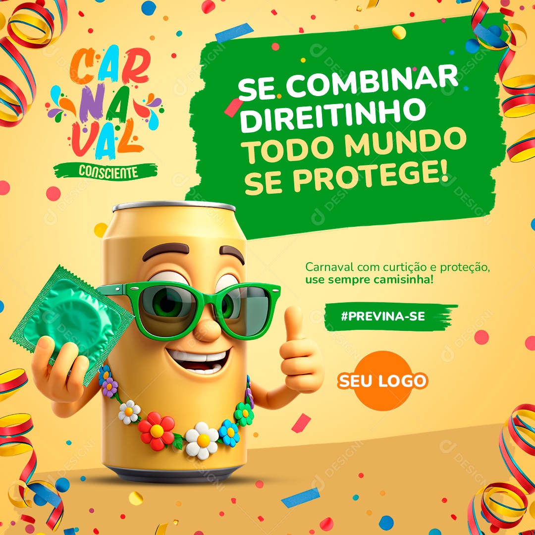 Carnaval Previna Se Social Media PSD Editável