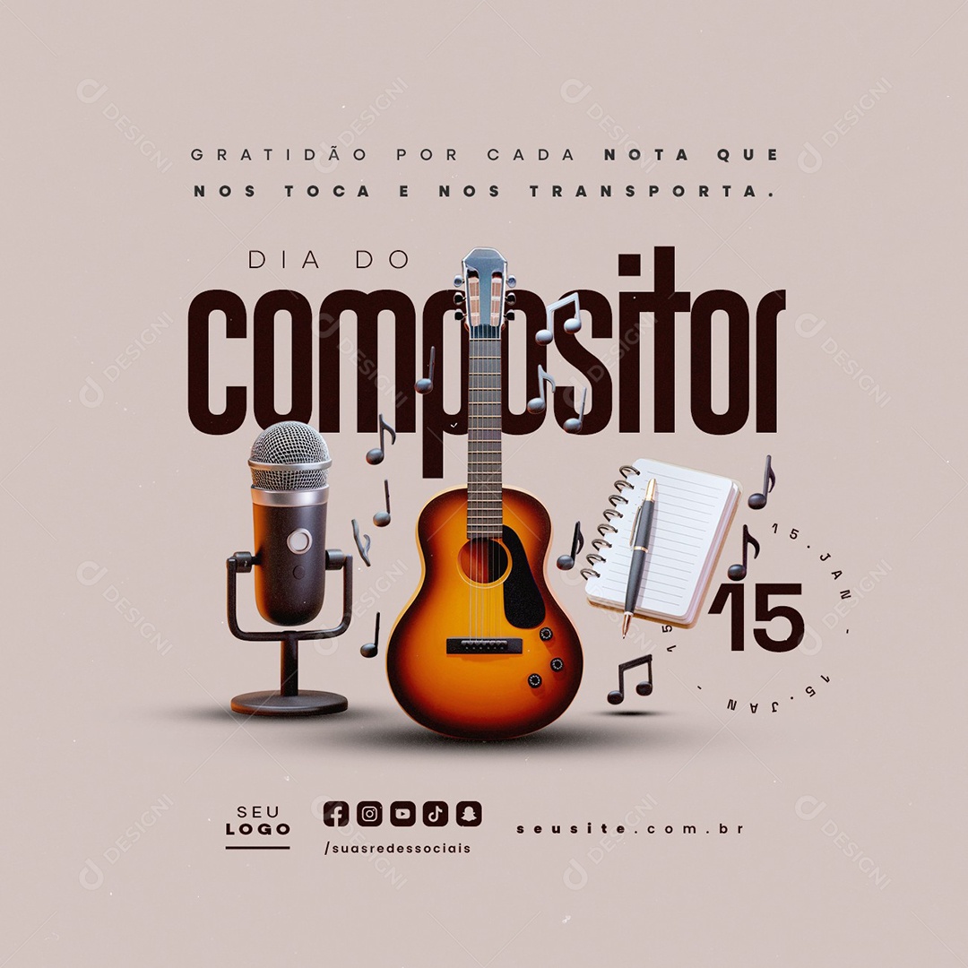 Day of the Composer January 15 Free Social Media PSD Editable