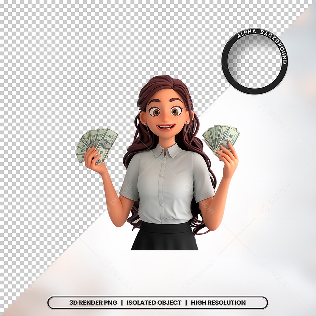 3D Element Woman with Money in Hands For PSD Composition