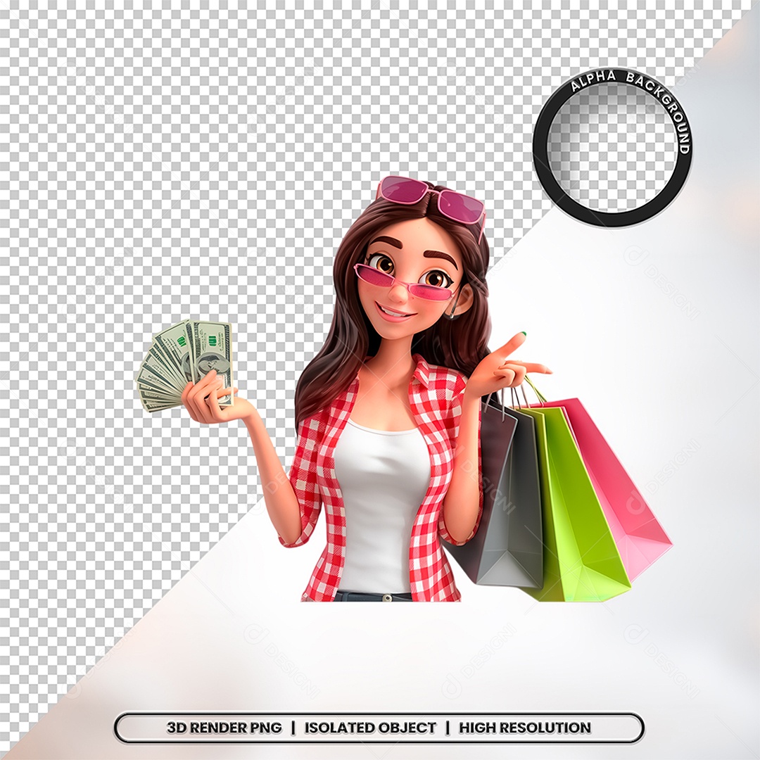 3D Element Woman Making Shopping For PSD Composition