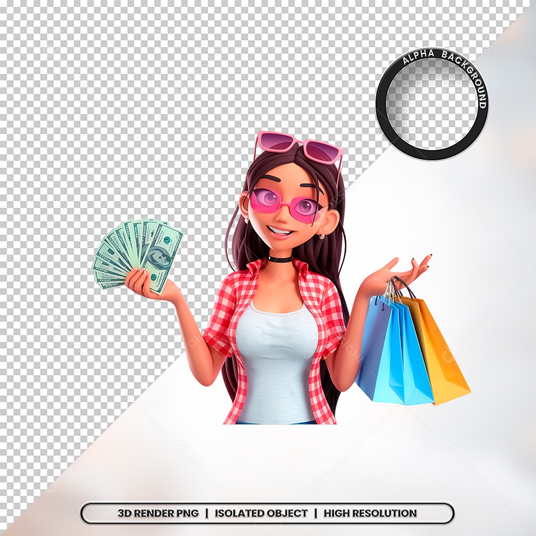 3D Element Woman Making Shopping For PSD Composition