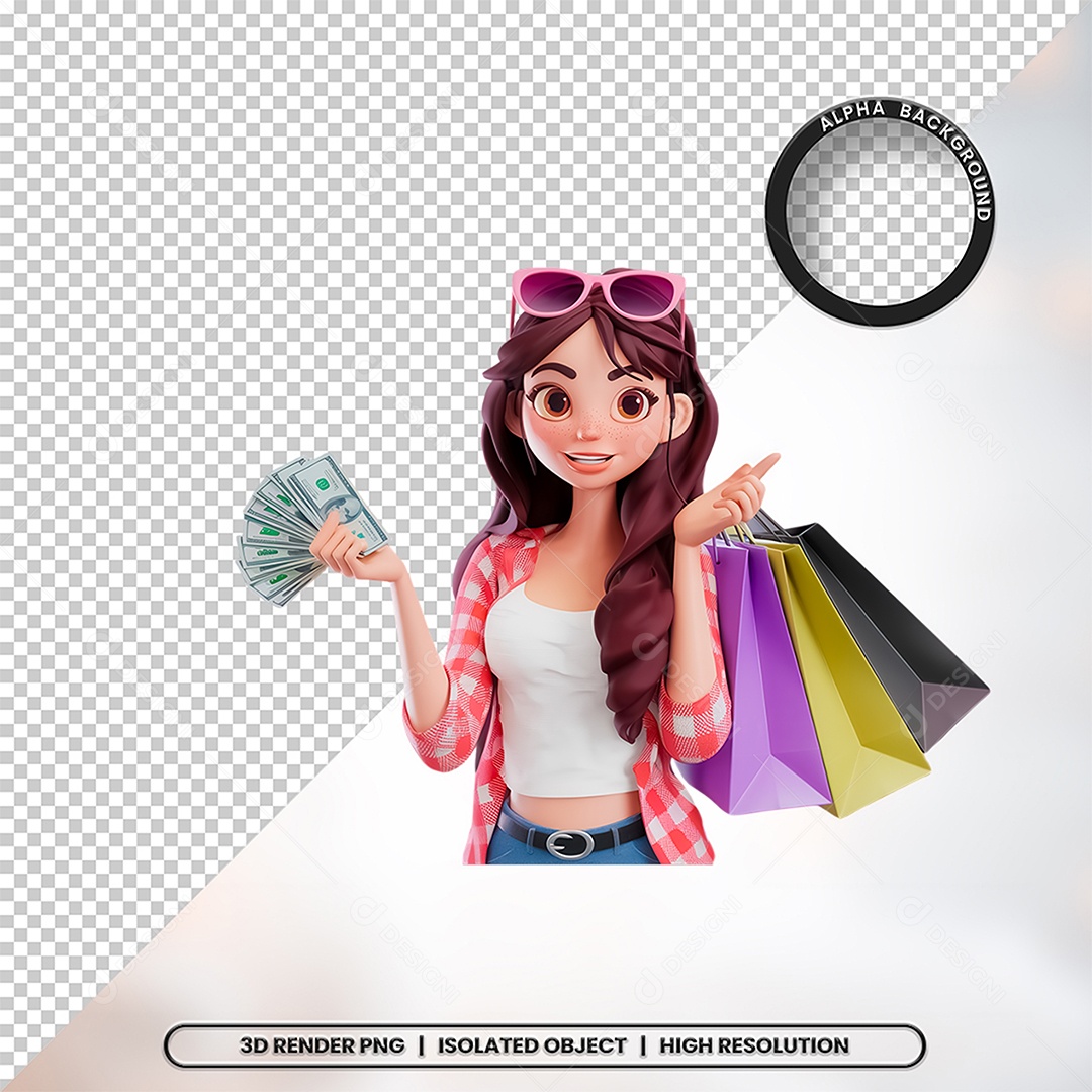 3D Element Woman Making Shopping For PSD Composition