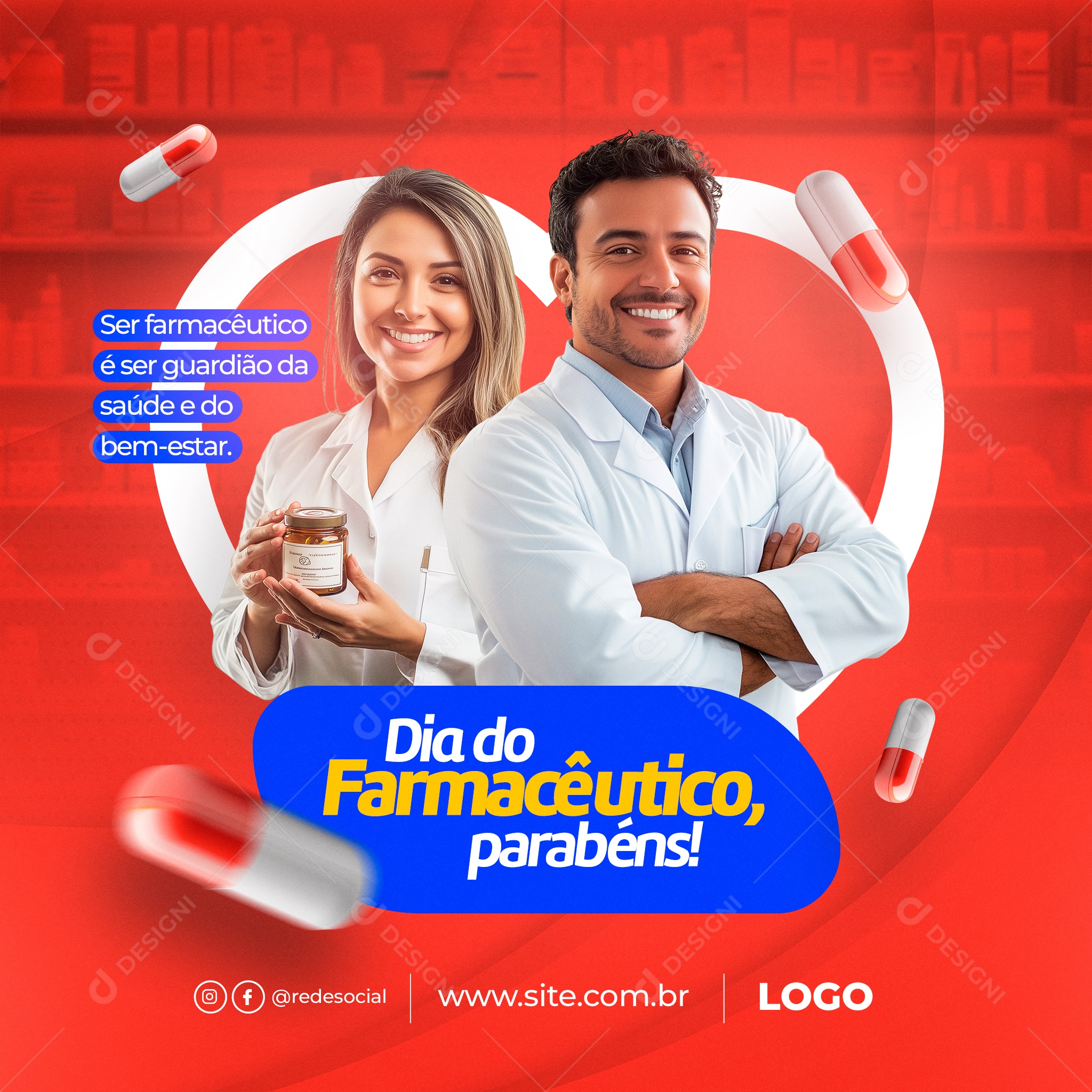 Dia do Farmacêutico 20 de Janeiro Parabéns Social Media PSD Editável