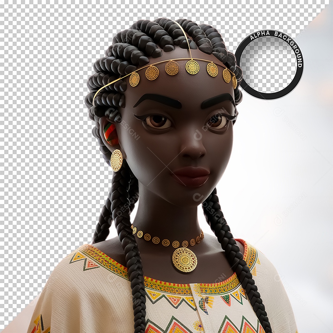 Character 3D Black Woman Afro for PSD Composition