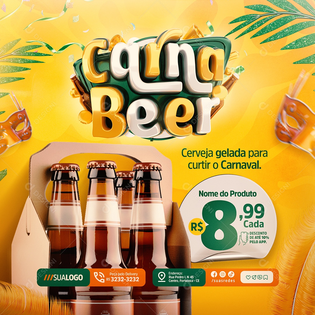 Cervejaria Carna Beer Cerveja Gelada para Curtir o Carnaval Social Media PSD Editável