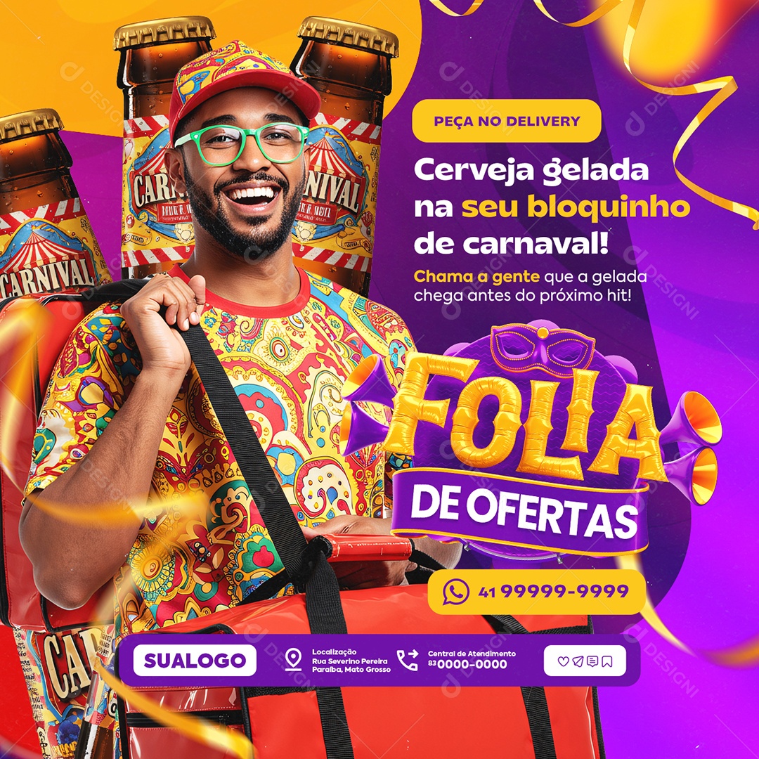 Folia De Ofertas Cervejaria Cerveja Gelada na Seu Bloquinho Social Media PSD Editável