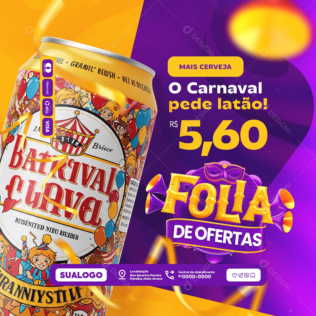 Folia de Offers Brewery More Beer Carnival Pede Brass Social Media PSD Editable