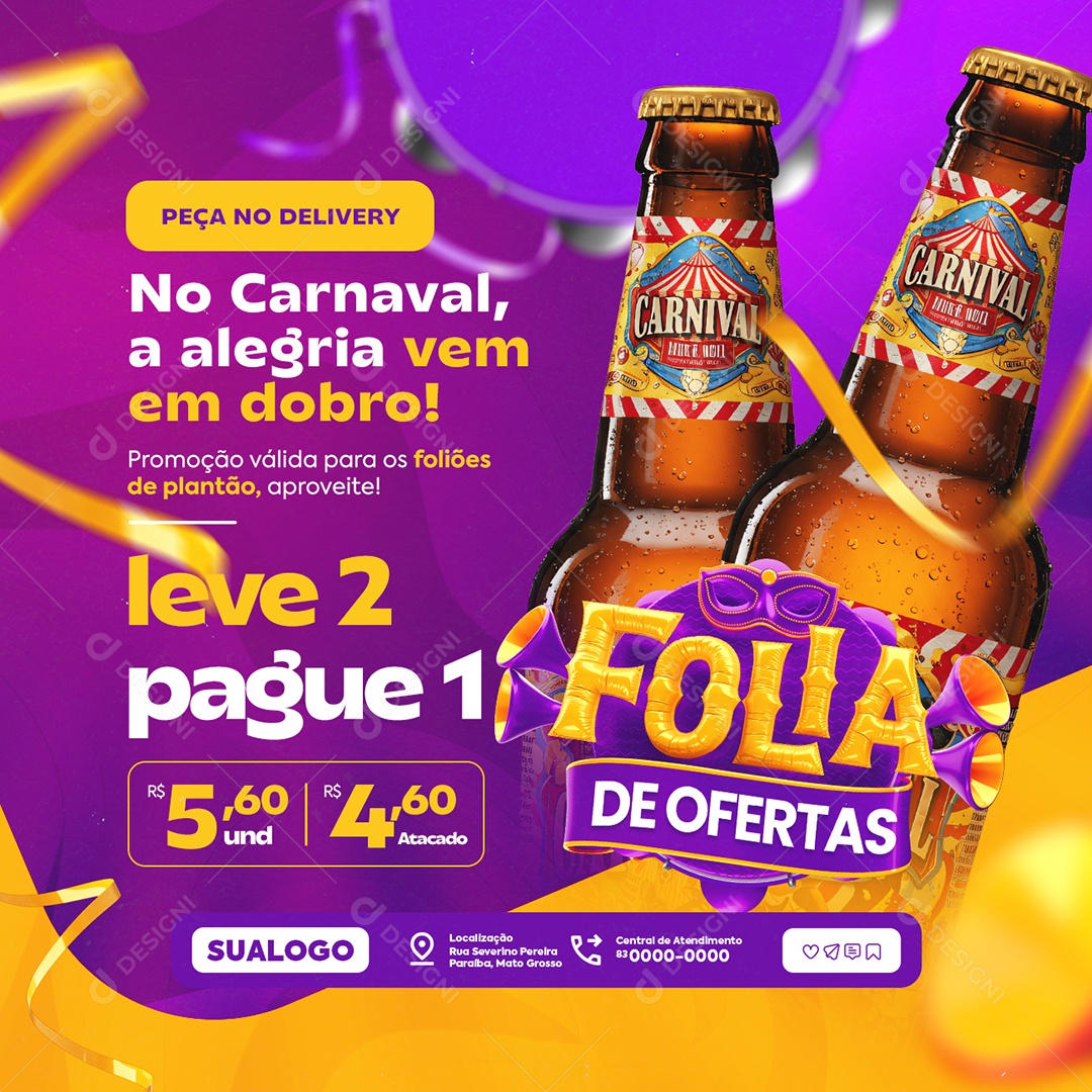 Folia De Ofertas Cervejaria Peça no Delivery Social Media PSD Editável