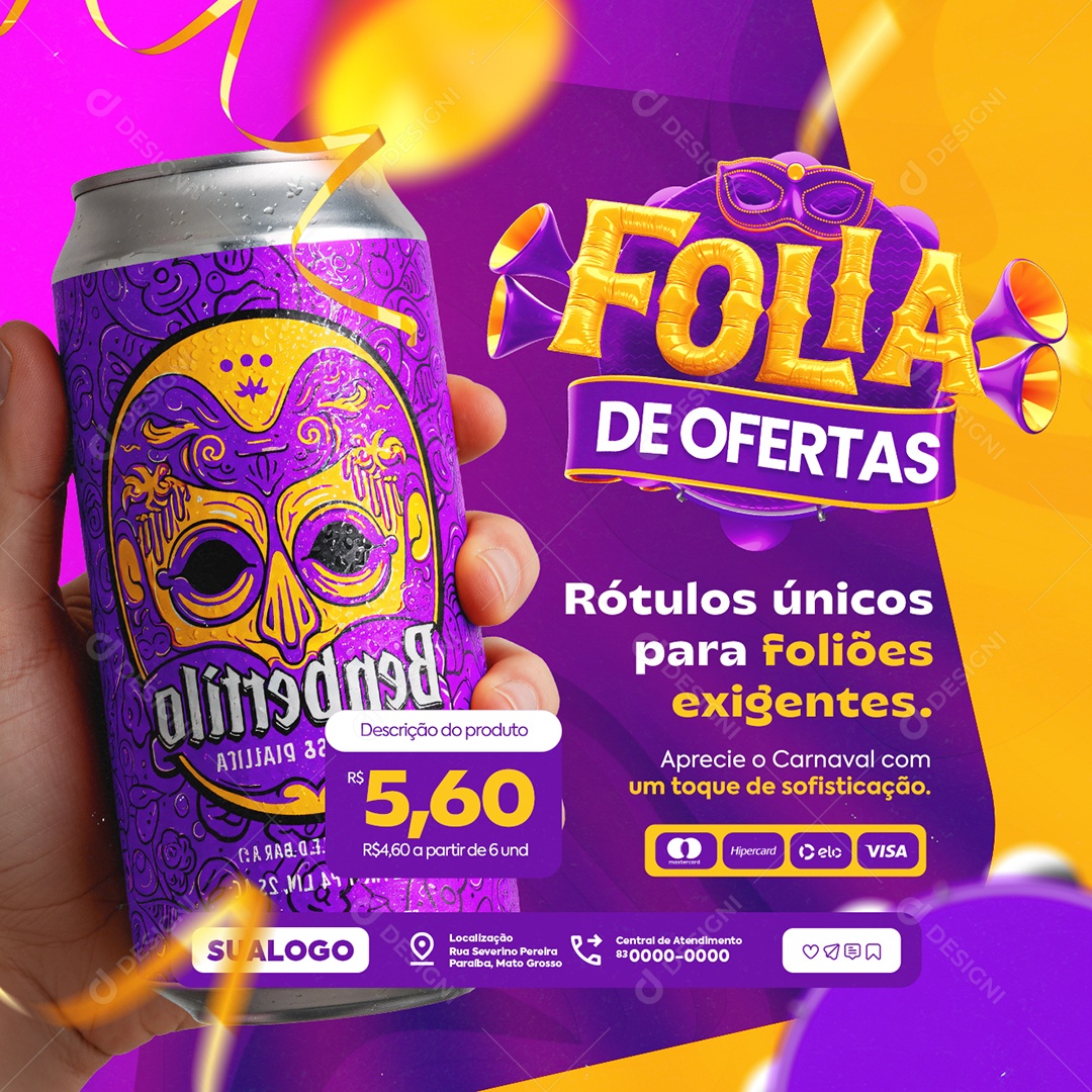 Folia De Ofertas Cervejaria Rótulos Únicos para Foliões Social Media PSD Editável