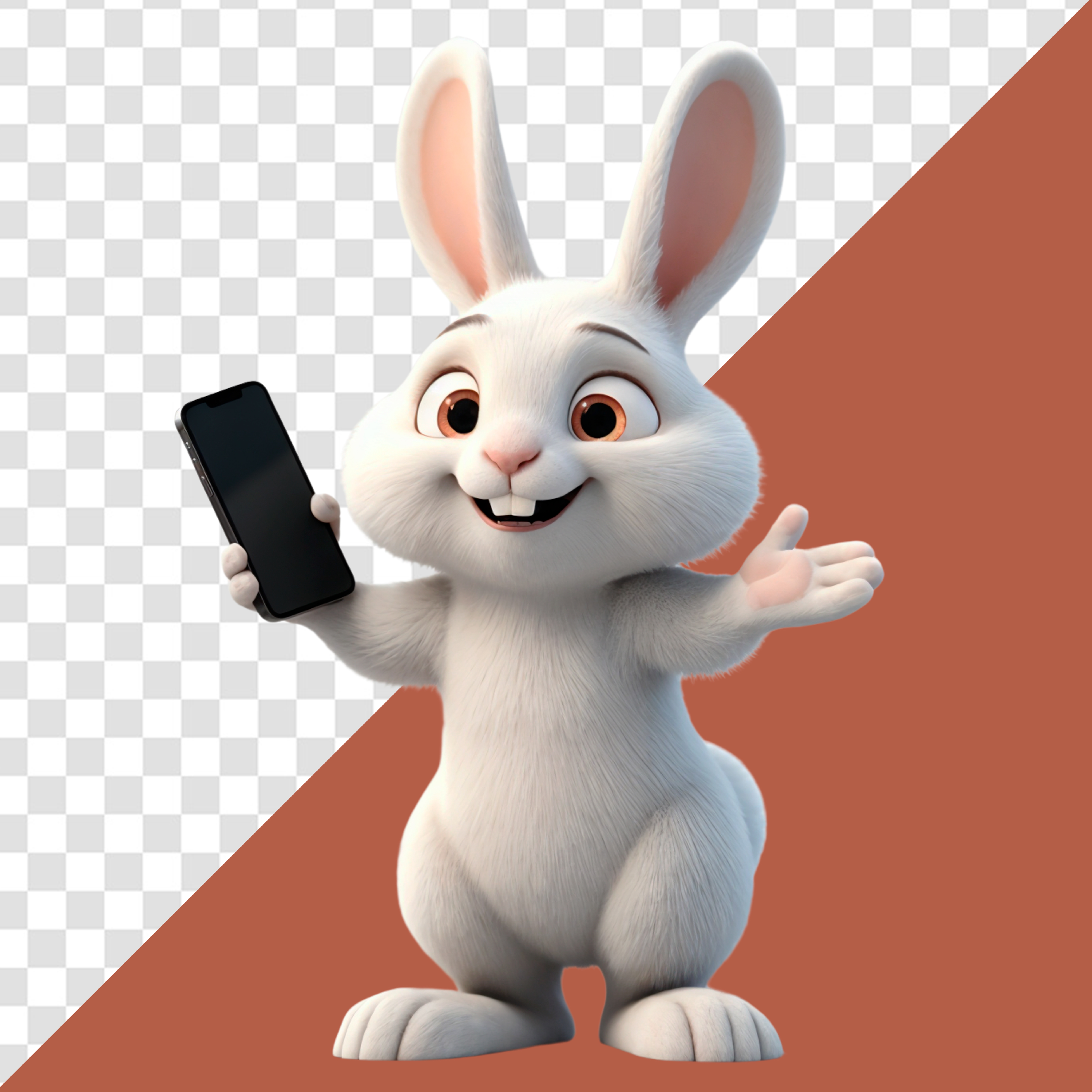 Rabbit Holding a Mobile 3D Element for PSD Composition