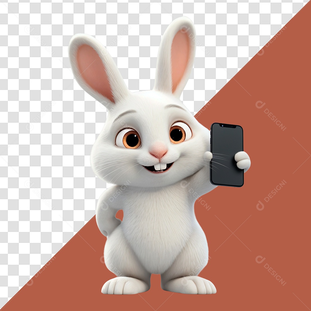 Rabbit Holding a Mobile 3D Element for PSD Composition