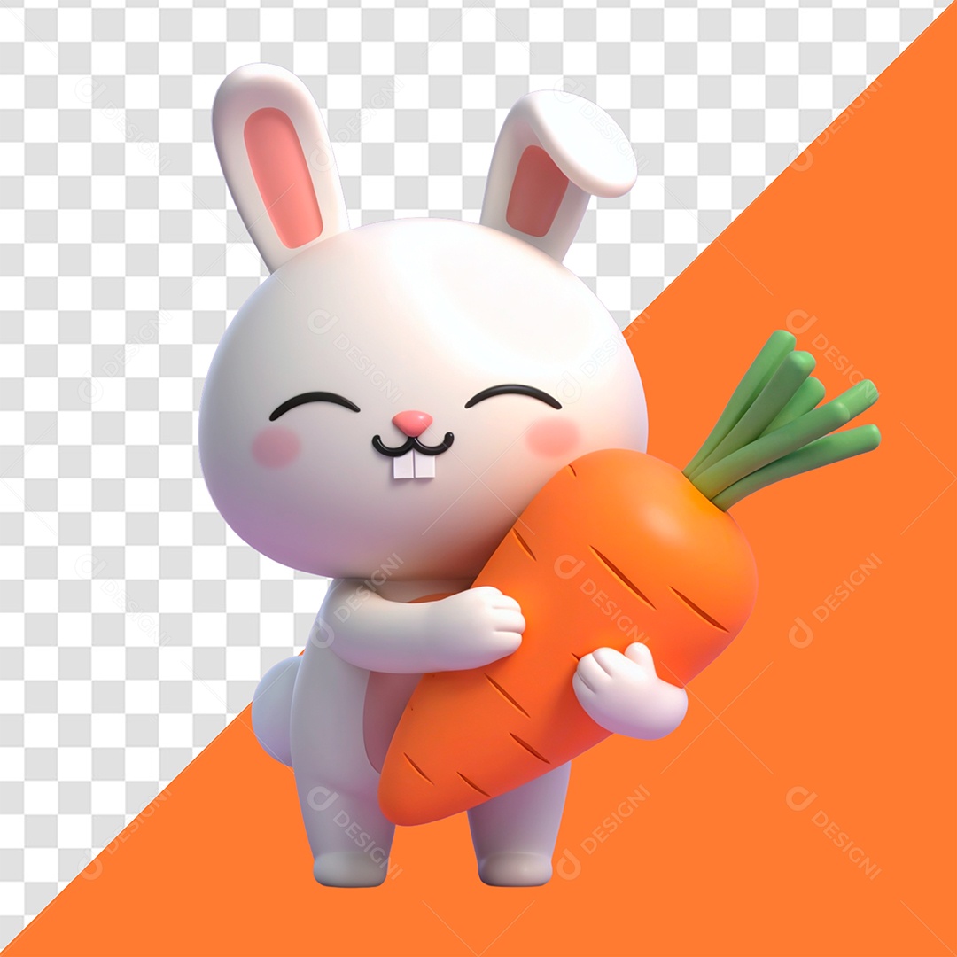 Rabbit Holding A Cenoura 3D Element for PSD Composition