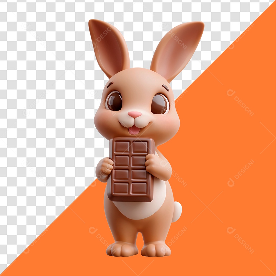 Rabbit Holding Chocolate Bar 3D Element for PSD Composition