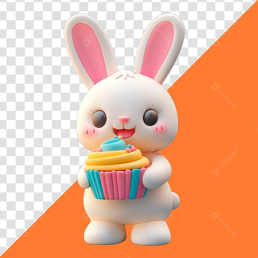 Rabbit Holding a Cupcake 3D Element for PSD Composition