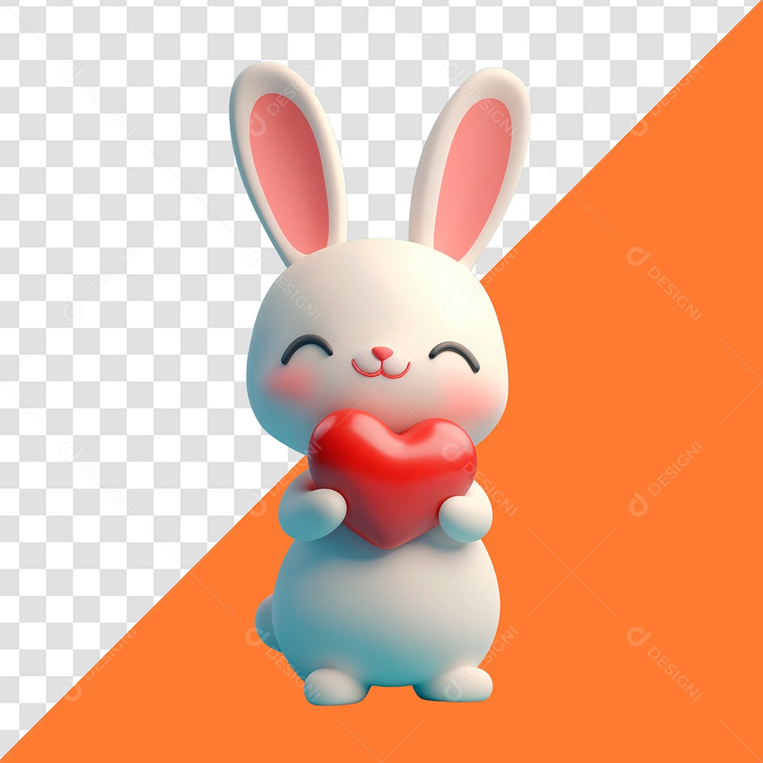 Rabbit Holding a Heart 3D Element for PSD Composition